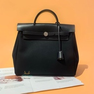 Hermes Vintage 2 in 1 Herbag31 黑色帆布銀釦後背包