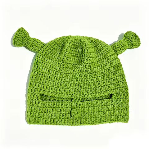 Funny Shrek Balaclava Hat Handmade Crochet Green Ogre Knitted Full Face Mask Cap Halloween Cosplay P