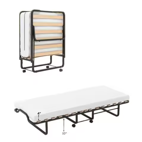 Metal Folding Bed with Mattress Sleeping Folding Bed Memory Foam Thickened Memory Mattress Metal Bra