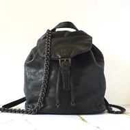 稀有古董包 Prada黑銀皮革鏈子雙肩包 後背包 背囊 中古包 二手包