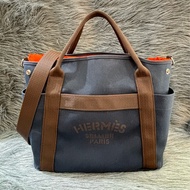 HERMES GROOM TOTE 海軍藍色 橘色 帆布 手提包 帆布包 斜背包 購物包 托特包