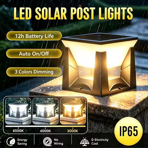 Solar Led Post Cap Light 3-Color Dimming Solar Fence Pillar Light Outdoor Waterproof Lamp For Portal