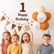 INS Retro Number 0-9 Party Decoration Brown Number Happy Birthday Felt Letter Flag Banner