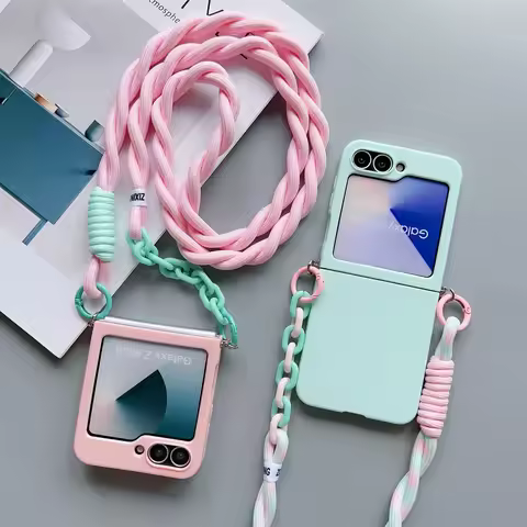 Solid Lanyard Strap Crossbody Slim Phone Case For Motorala Moto Razr 40 50 60 Ultra Cute Candy Prote