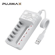 PUJIMAX 6 slot Smart 1.2V charger UBS charging input Suitable For AA/AAA Ni-MH rechargeable Battery