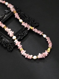 1條天然石材和人工養殖假珍珠度假風格甜美可愛淡水假珍珠項鍊,適用於春夏季節