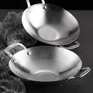 Wok Double Handle Thickened Stainless Steel Stewed Kitchenware Pan Wok Pot Dry Pot Portable C5H3