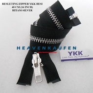 Resleting Zipper YKK Besi 40 cm Atau 16 inch Hitam Silver Open End