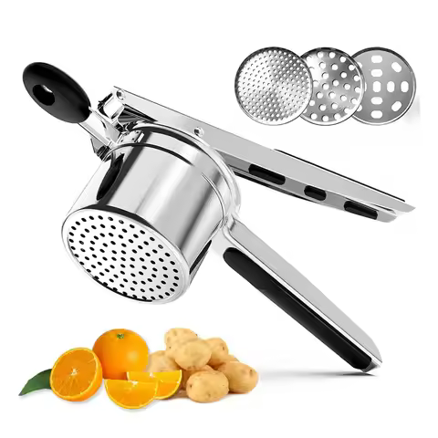Potato masher, thickened stainless steel potato masher, silicone handle potato masher, baby food mas