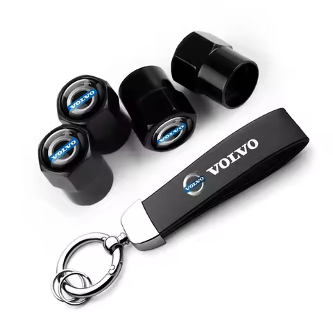 Premium Metal Tire Valve Covers Leather Keychain Compatible Volvo S60 S90 V60 V90 Xc40 Xc60 Xc90 Ex3