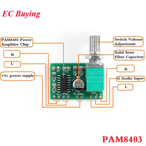 5Pcs/1pc PAM8403 Amplifier Board Mini 5V 8403 Digital Power Audio Amp Module 2 Channel 3W Volume Con