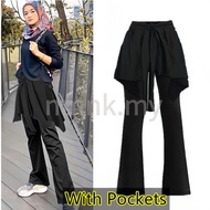Plus Size Asymmetrical Seluar Skirt Sukan Casual Hiking Zumba Gym Netball Yoga Muslimah Sport Bootcu