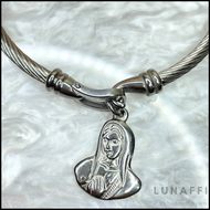 Stainless Steel High Quality Mama Mary Hook Closure Bangle - Silver