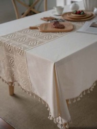1入手工編織桌旗&amp;拼布桌布,波西米亞風格聚酯纖維長方形桌巾,適用於餐桌、野餐、派對桌布
