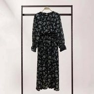 ️E hyphen world gallery/Dress ️Black Chiffon Fabric With Floral Pattern