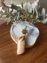 紅瑪瑙 珊瑚玉 玻璃米珠x天然石 串珠吊墜 配寶石鏈