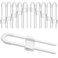 (10 pack white) 4 button Cabinet Locks, U-Shaped Proofing Drawers Safety Child Locks Adjustable, for