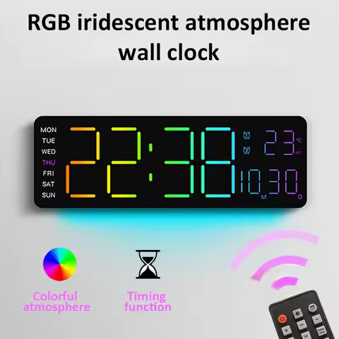 13" Large Digital Alarm Clock with Remote Control 11Color & Dynamic RGB Display LED Multicolor Ambia