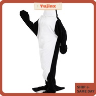 YUJINX Stitched Warm Full Body Home Jumpsuit, Black + White Polyester Unisex Flannel One-piece Pajam