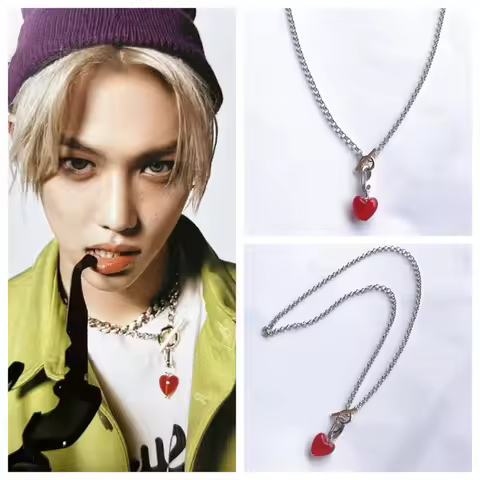 2022 Korean New Hwang Hyun Jin Felix Same Red Love Pendant Necklace Punk Style Metal Accessories Fas