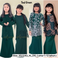🔥(KIDS 1-12 TAHUN) TEMA SEDONDON BAJU KURUNG TEAL GREEN RAYA 2025 | KURUNG MODEN RIAU LACE SULAM BUD