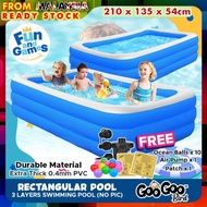 [READY STOCK ] (L)210x(W)135x(H)54cm - Inflatable 3 Ring Swimming Pool Electric Air Pump Kolam Renan