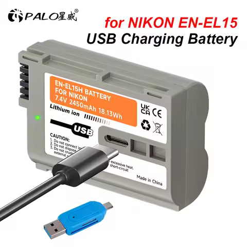 PALO EN-EL15C EN EL15B EN EL15A EL15 Battery with USB Input for Nikon D750 D810 D7500 D500 Z5, Z6, Z