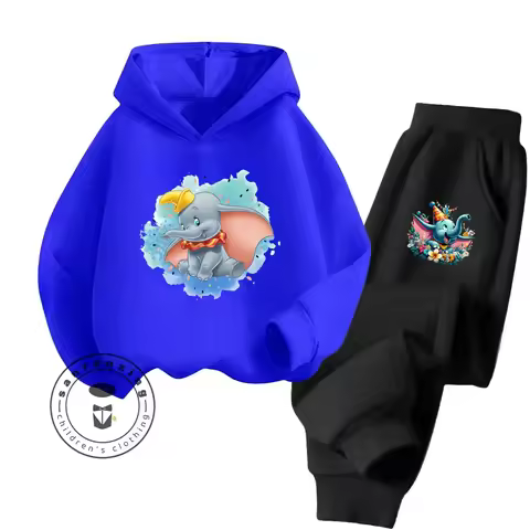 Cartoon Dumbo Disney Children Hooded Sweatshirt+Pants Two-piece Set Boy Girl Autumn Winter Daily Out