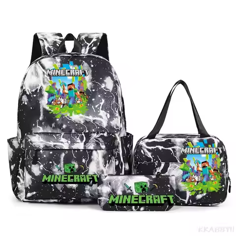 Minecraft Print School Bags Backpack Laptop Teenager Boys Girls Schoolbags 3Pcs/Set Back To School G