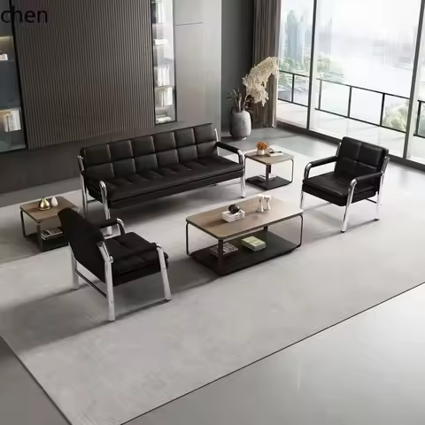 W5.19 office sofa coffee table combination simple reception sofa office three-person wrought iron so