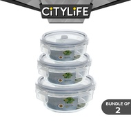 (Gift Pack Bundle) Citylife Air-tight Glass Lunch Box Oven Microwave Glass Food Container Bento Box 
