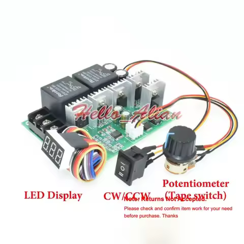 DC 12V 24V 48V 60A PWM DC Motor Speed Controller 0-100% CW CCW Reversible Regulator Switch LED Displ