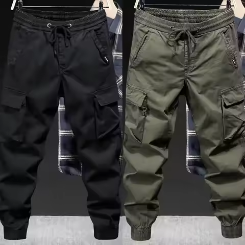 Trendy Brand Casual Cargo Pants Men's Loose Fit Solid Color Cargo Pants American Style Casual for Sp