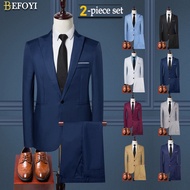 2-Piece Set🔥 Men Blazer Set Formal Trousers Business Slack Pants Suit Wedding Korean Office Jacket t