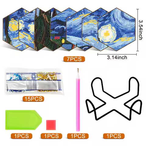 Diamond Painting Coaster Wooden Placemat Van Gogh Starry Sky Mandala Diamond Sticker DIY Handmade Di