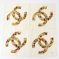 絕美❤️超稀有｜Chanel 香奈兒 CC Logo 復古 米色 彩色珠寶 絲巾 大方巾 披肩 圍巾