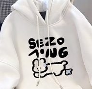 【 M-5XL 】New Fashion Cartoon Rabbit Printed Hoodie Jacket for Womens Casual Versatile Loose Oversize