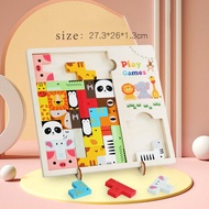 【จัดส่งจากกรุงเทพฯ】ของเล่นไม้ บล็อคตัวต่อ Tetris แบบโต้ตอบสำหรับพ่อแม่และลูก กล่องเกมปริศนาสัตว์ พัฒ