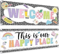 Harloon 2 Pcs Composition Notebook Classroom Decor 13.8 x 38.6 Inch Girl Banner Decorations Welcome 
