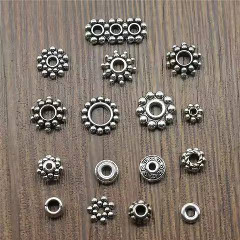 40pcs Antique Silver Color Small Spacer Beads Charm Pendants Jewelry Accessories DIY Small Spacer Be