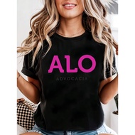 ALO's women's pink printed T-shirt casual short sleeved round neck top