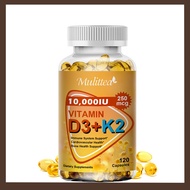 Mulittea วิตามิน D3 10000iu กับวิตามิน K2 250mcg (mk7) แคปซูลสำหรับกระดูกและข้อต่อสุขภาพเพิ่มการดูดซ