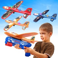 3 Pack Foam Airplane Launcher Toy with 3 DIY Stickers, 12.6" Glider Led Plane, Catapult Plane Boy To