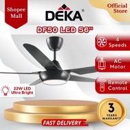 DEKA DF50 LED 56" 5 Blades AC Motor with 4 Speeds Remote Control Ceiling Fan with LED Light Black Kipas Siling
