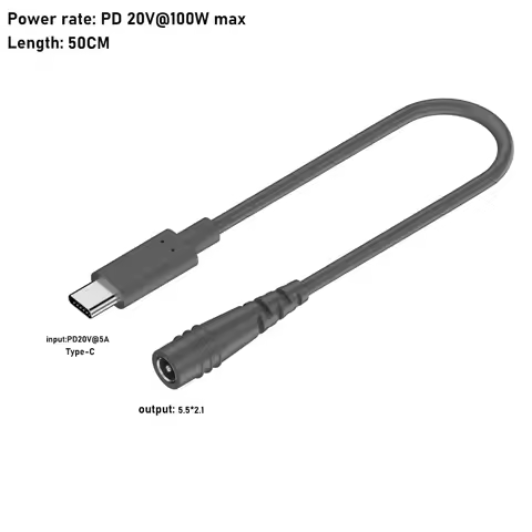PD 100W USB C to DC Power Cable Barrel Jack 20V 5A Type-C to 5521 Charging Cord 2M/5M/10M Waterproof