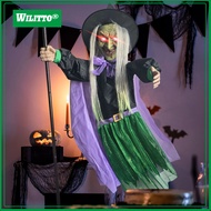 6 FT Halloween Flying Witch Decor Voice Activated Animatronic Witch on Broom with Light-up Eyes for