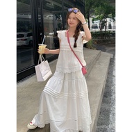 Beauty Must-Buy Korean Version Dress Design Pleated Small Flying Sleeve Square Neck Top+Mid-Length H