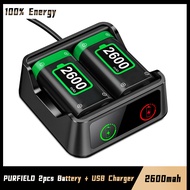 PURFIELD 2*2600mAh Rechargeable Battery   USB Battery Charger For Xbox Series X/S/Xbox One S/X Contr