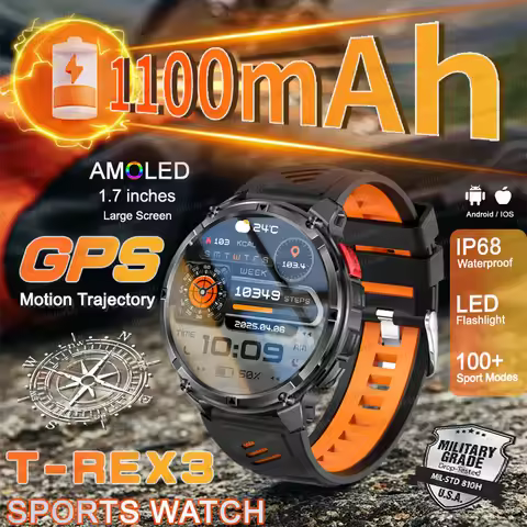 Outdoors Military 1100mAh Ultra Durable Battery Smart Watch Flashlight Bluetooth Call 5ATM Waterproo