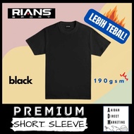BLACK - RIANS (PREMIUM) Plain Cotton Round Neck T-Shirt (Short Sleeve) 190gsm (Men / Woman) -  [READ